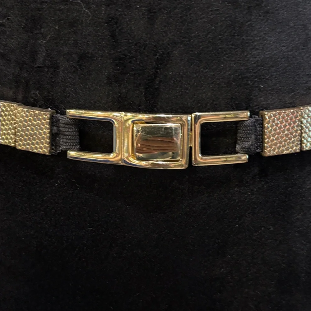 Black Elastic & Gold Square Metal Bead Front Closure Fashion Dance Club Belt 32”